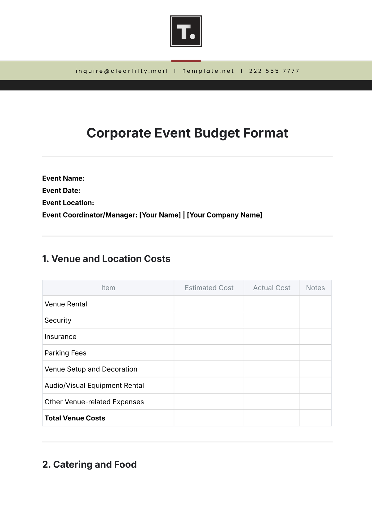 Free Corporate Event Budget Format Template