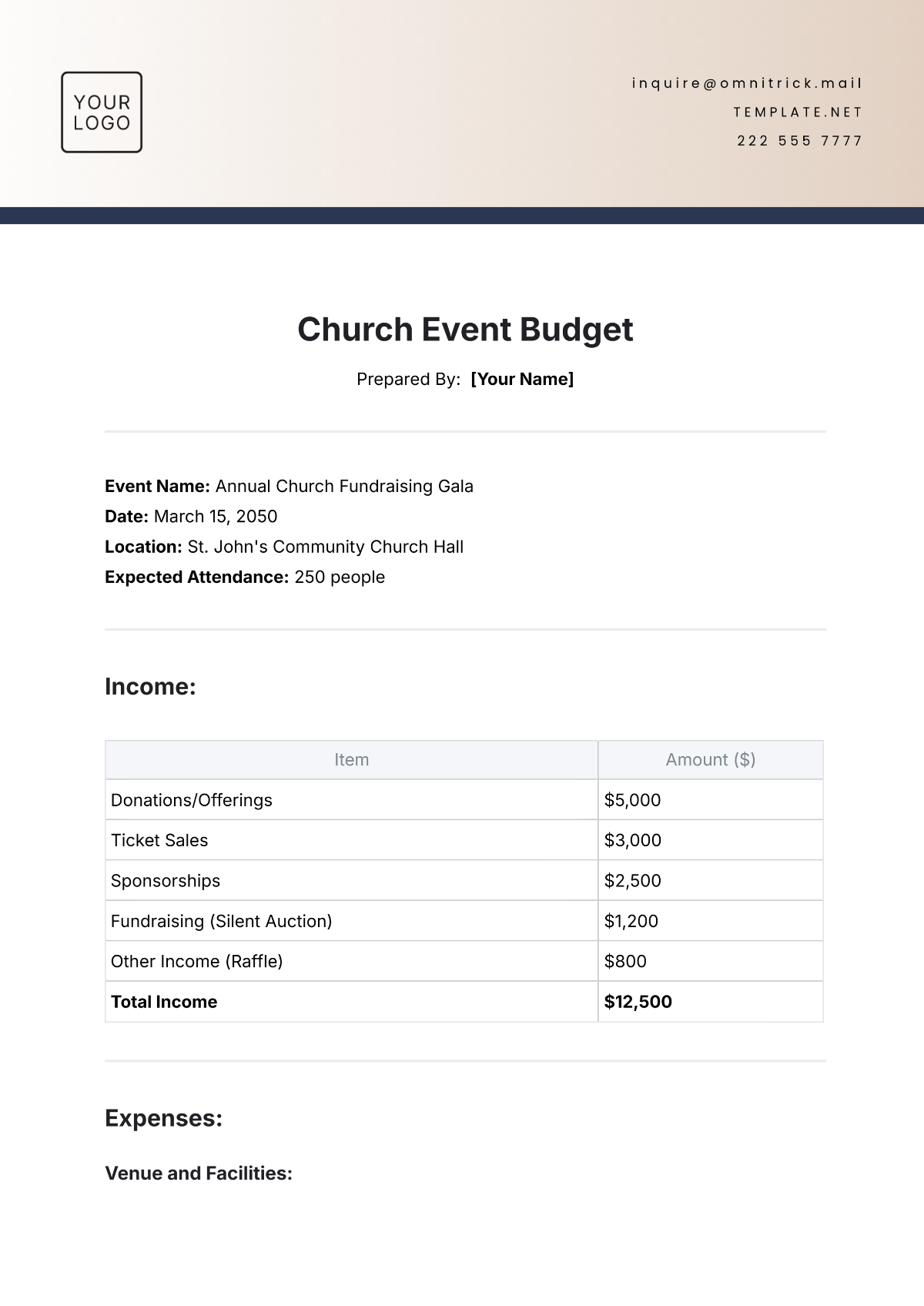 Free Church Event Budget Template