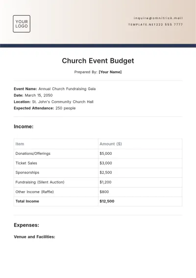 Free Church Event Budget Template to Edit Online