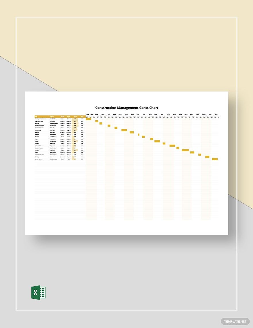 Construction Management Gantt Chart Template in Excel