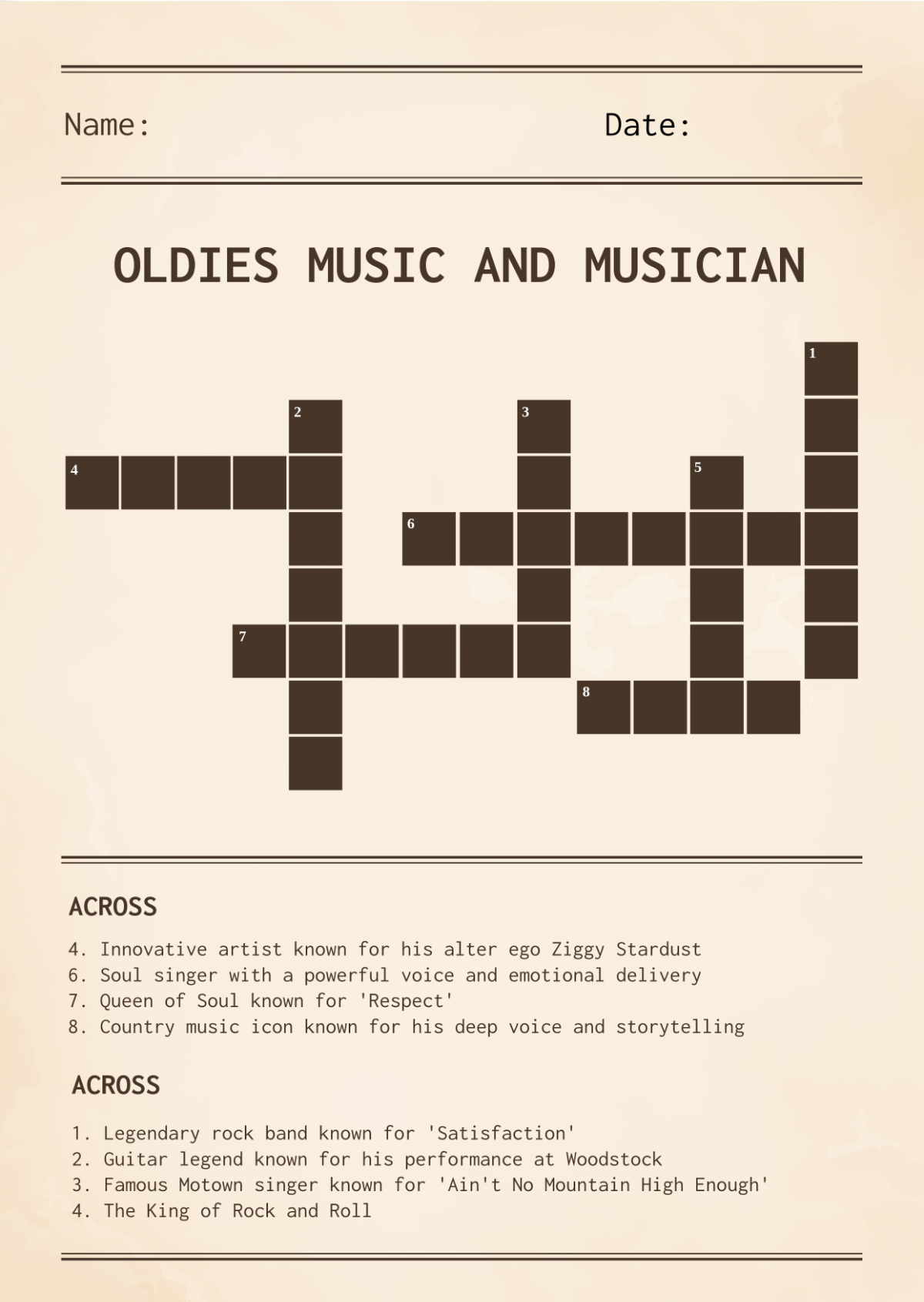 Free Mini Crossword Puzzle for Seniors Template