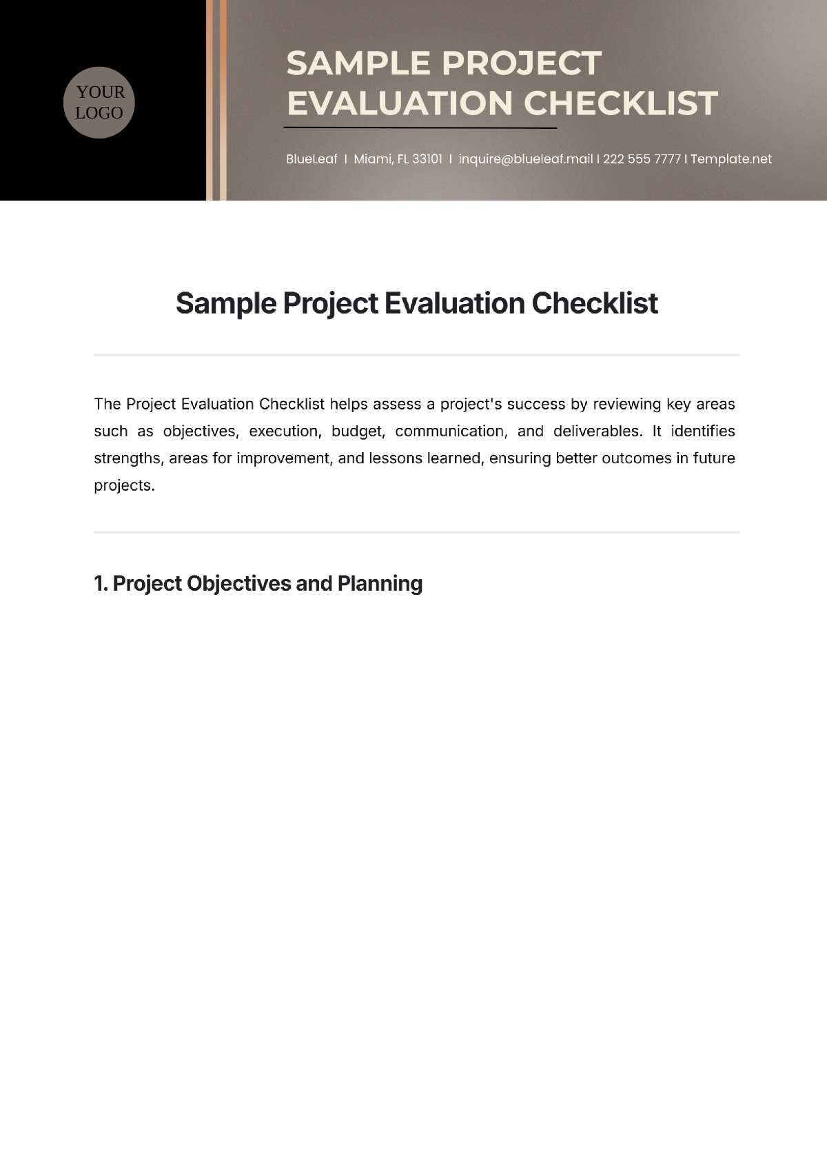 Free Sample Project Evaluation Checklist Template