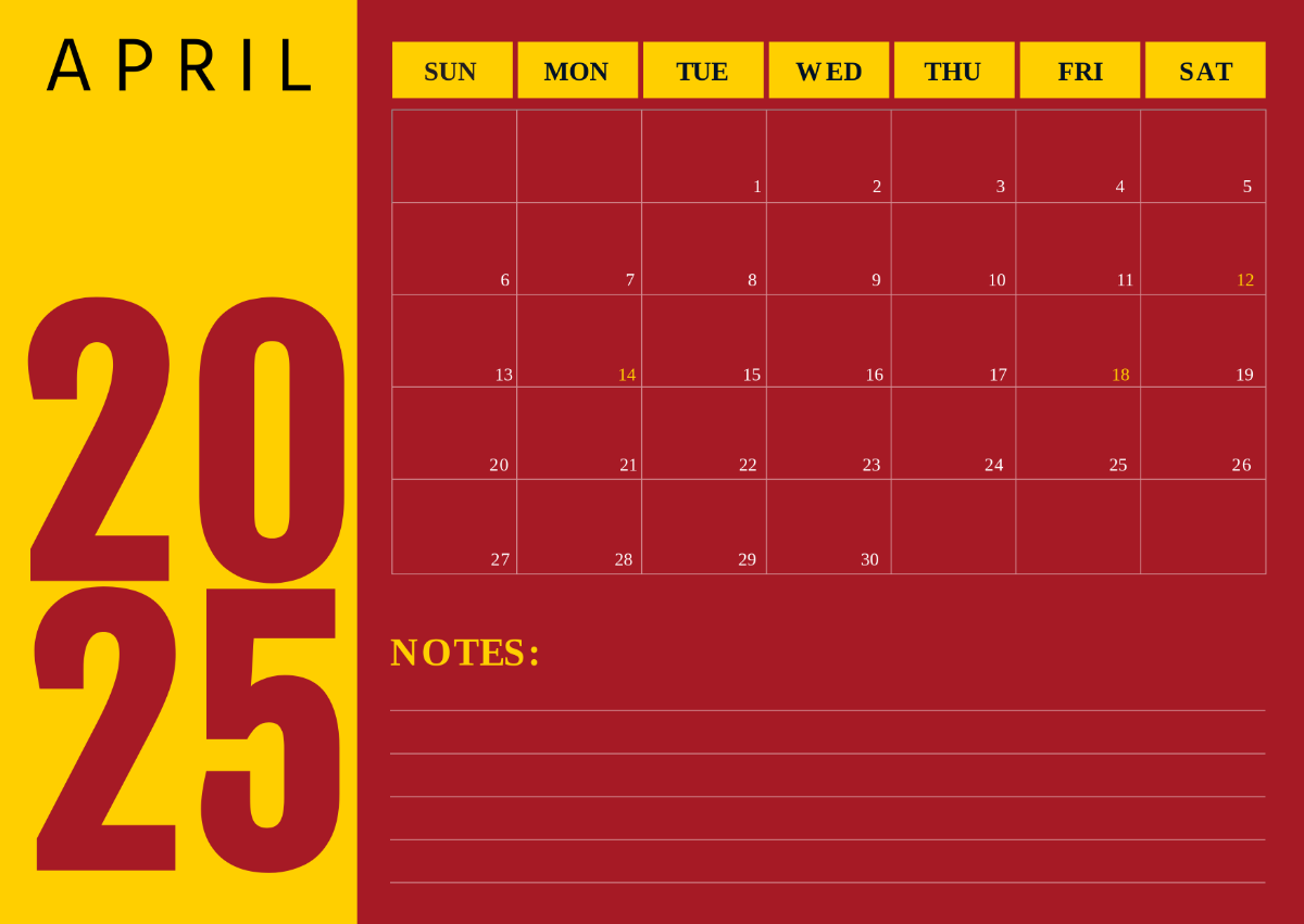 Free April 2025 Calendar with Sri Lanka Holidays Template