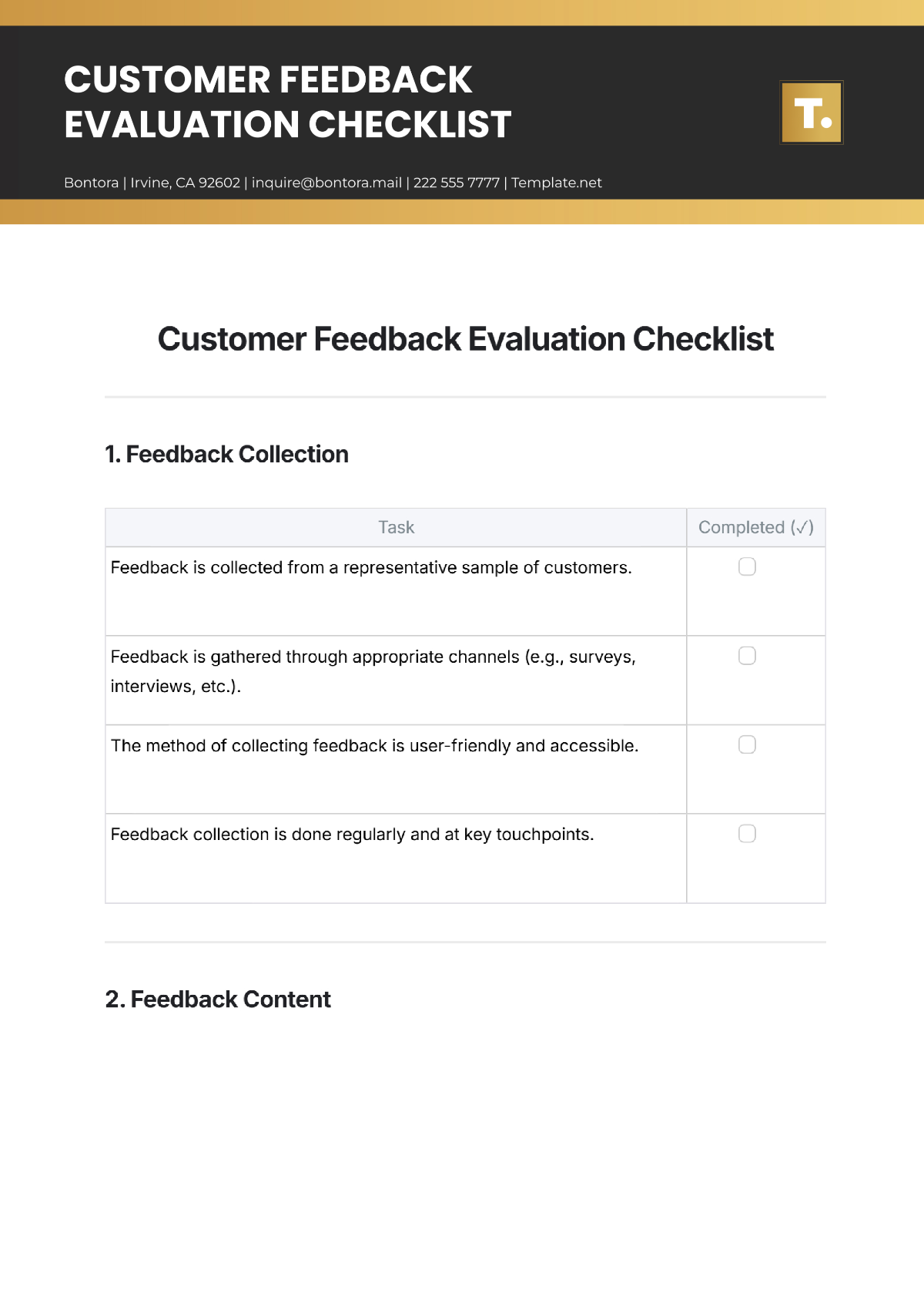 Free Customer Feedback Evaluation Checklist Template