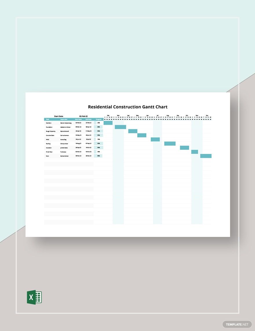 Residential Construction Gantt Chart Template in Excel