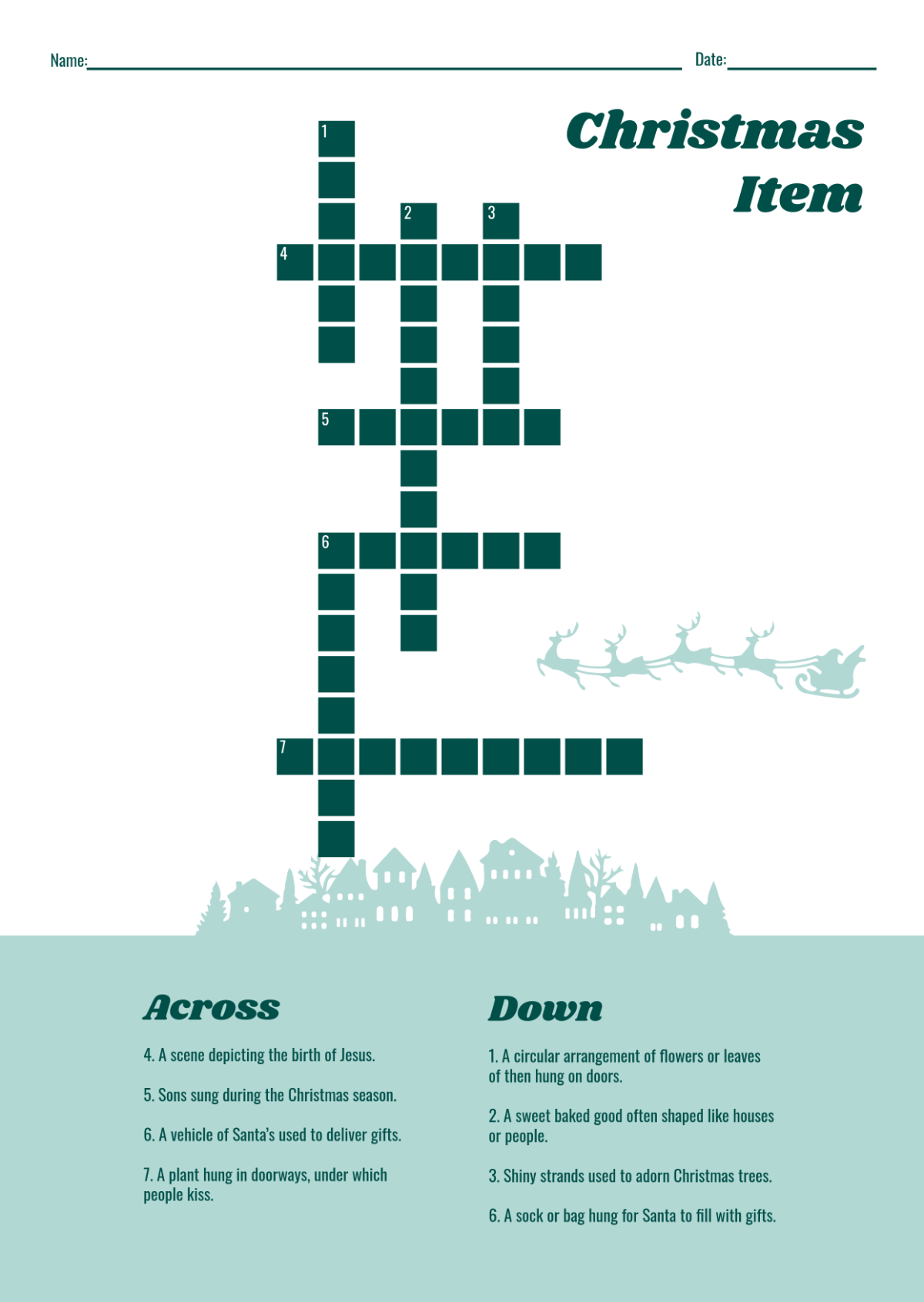 Free Holiday Mini Crossword Template