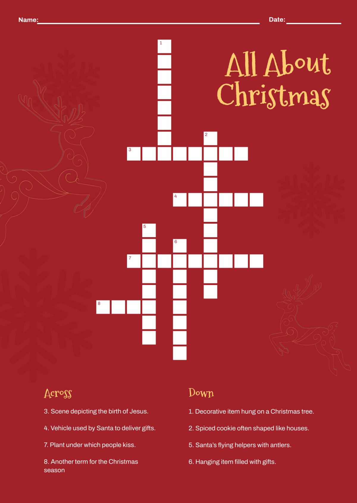 Free Christmas Mini Crossword Template