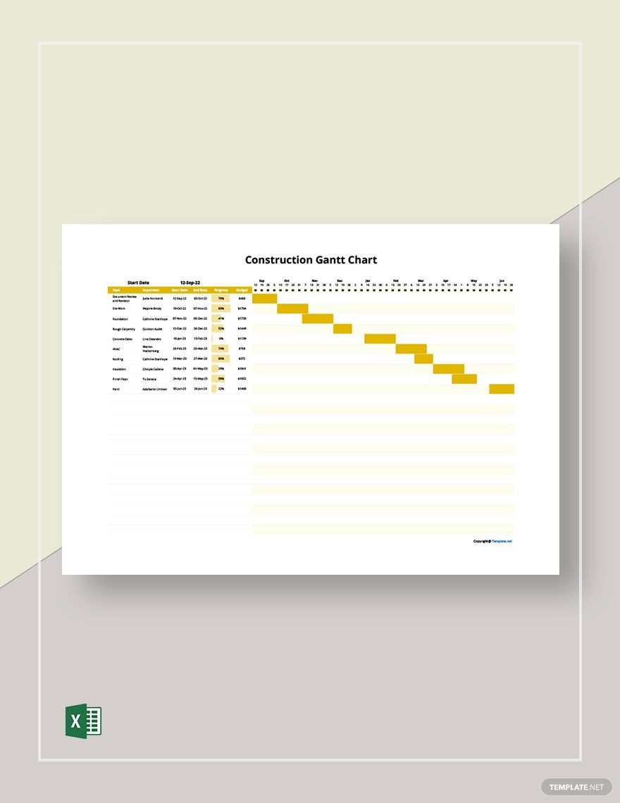 Sample Construction Gantt Chart Template in Excel