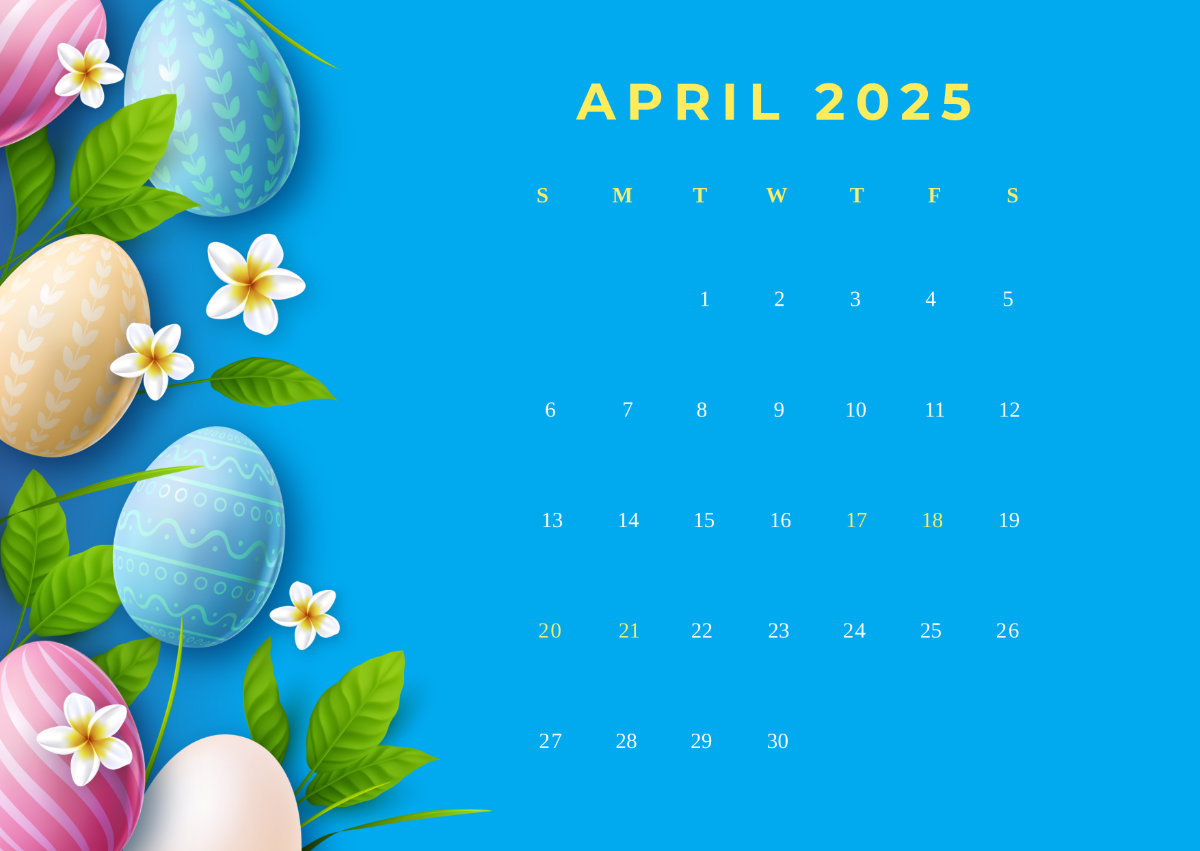 Free April 2025 Easter Calendar Template