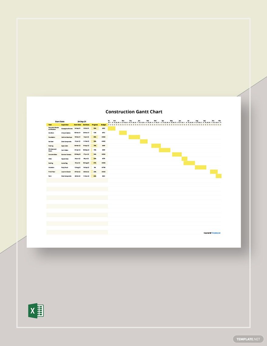Simple Construction Gantt Chart Template in Excel