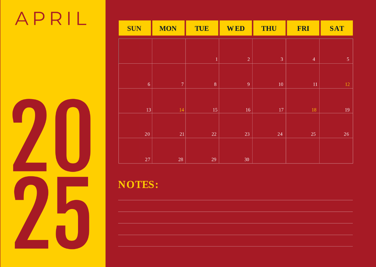 Free April 2025 Calendar Portrait Template