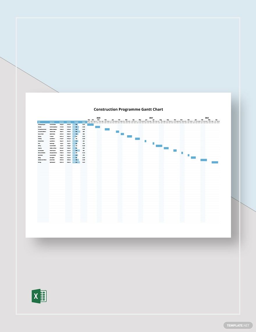 Construction Programme Gantt Chart Template in Excel