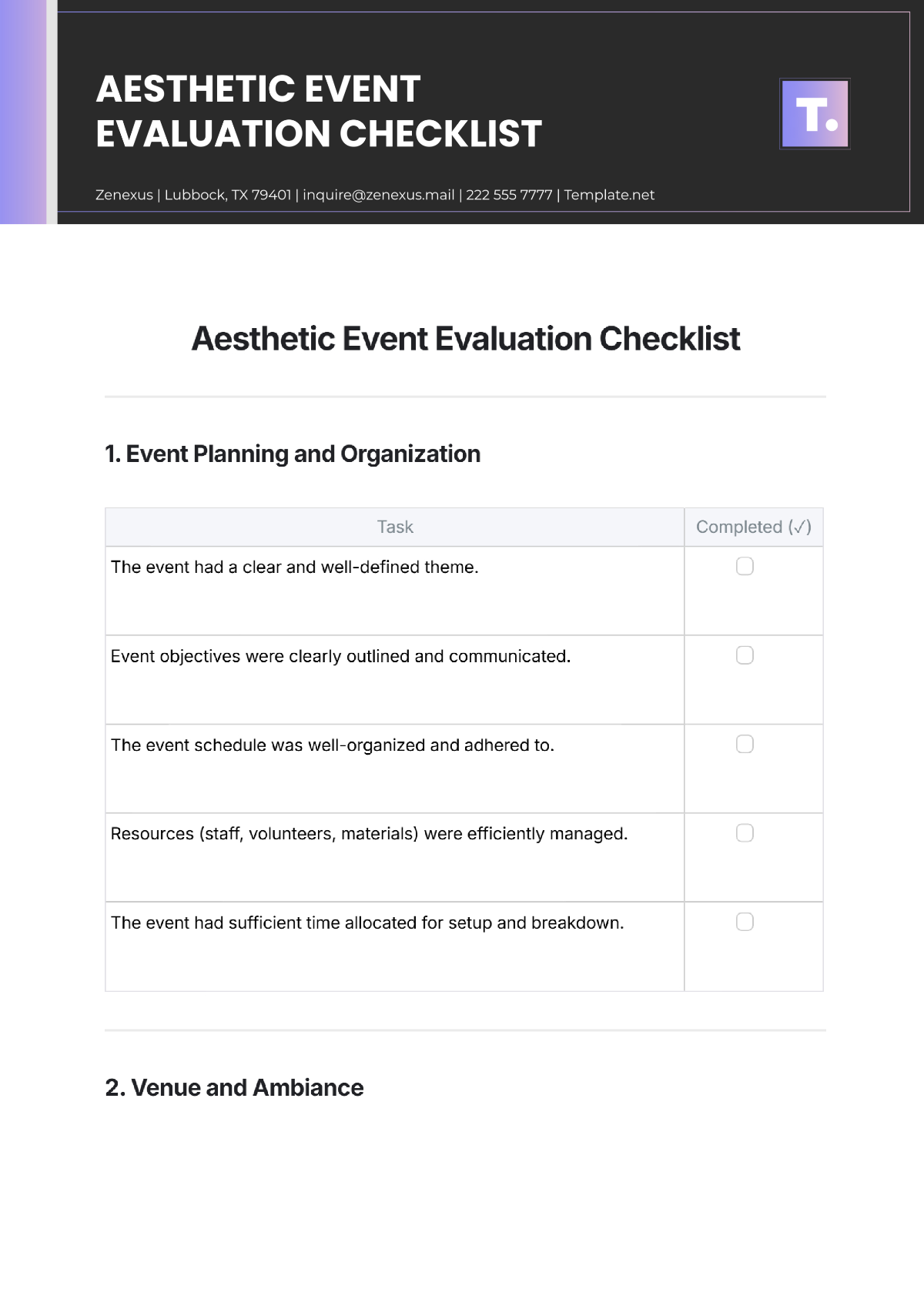 Free Aesthetic Event Evaluation Checklist Template