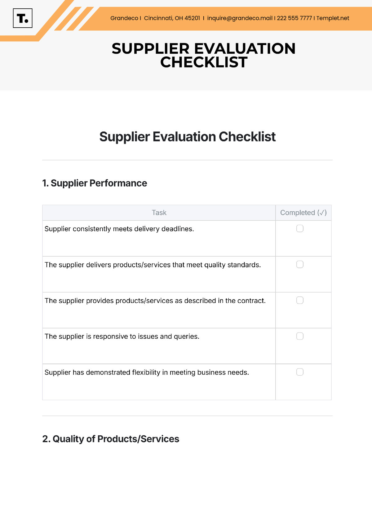 Free Supplier Evaluation Checklist Template