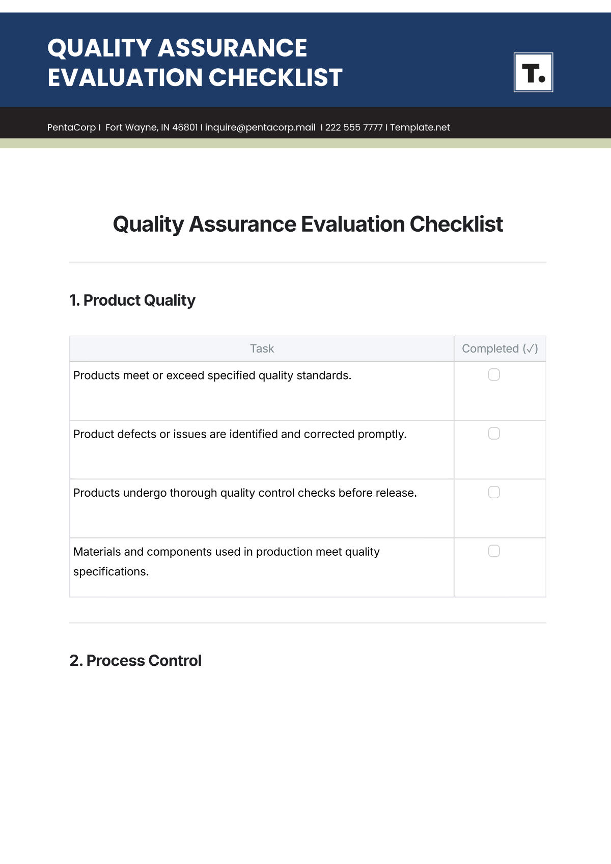 Free Quality Assurance Evaluation Checklist Template