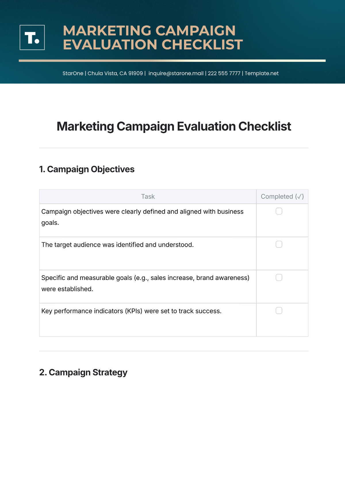 Free Marketing Campaign Evaluation Checklist Template