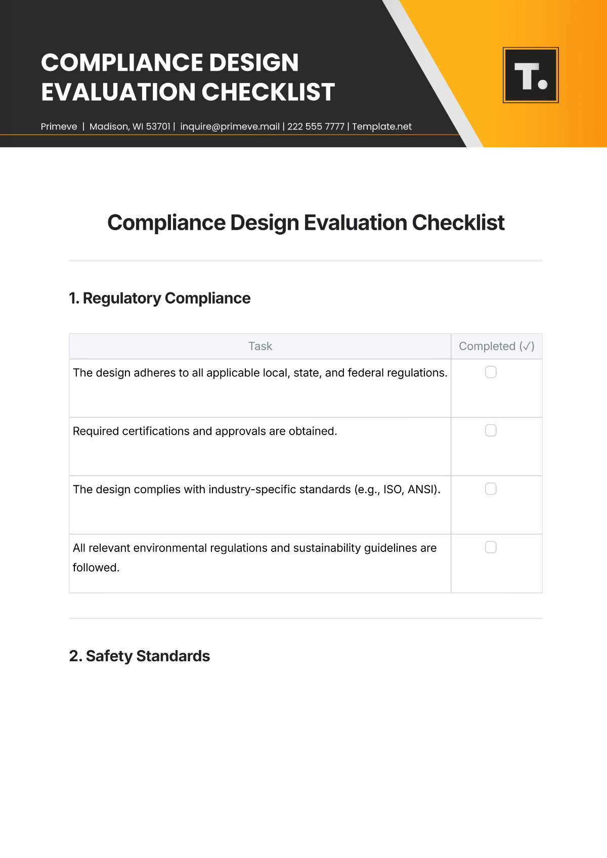 Free Compliance Design Evaluation Checklist Template