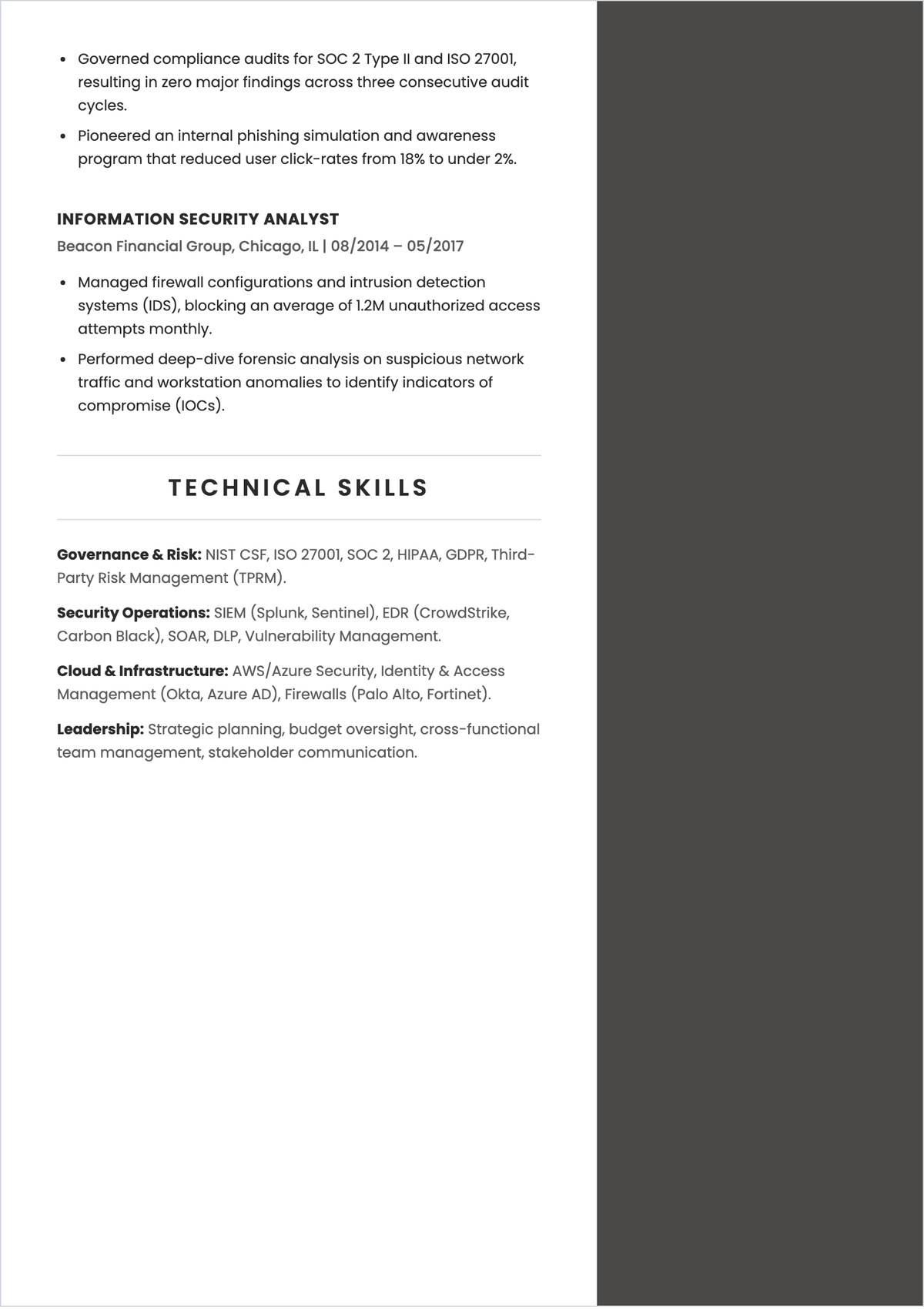 Free IT Security Manager ATS Resume Template, AI Resume Builder