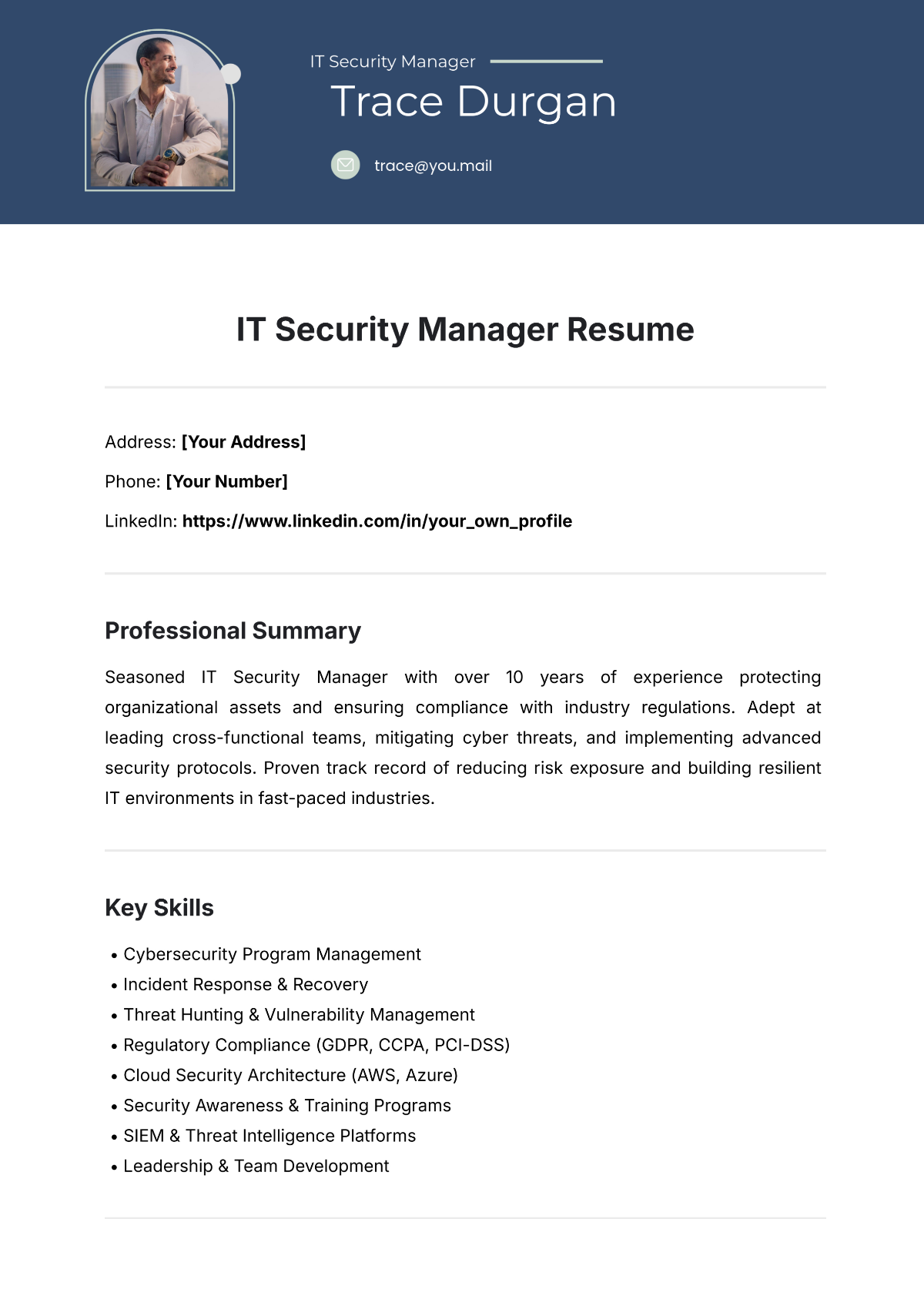 Free IT Security Manager Resume Template