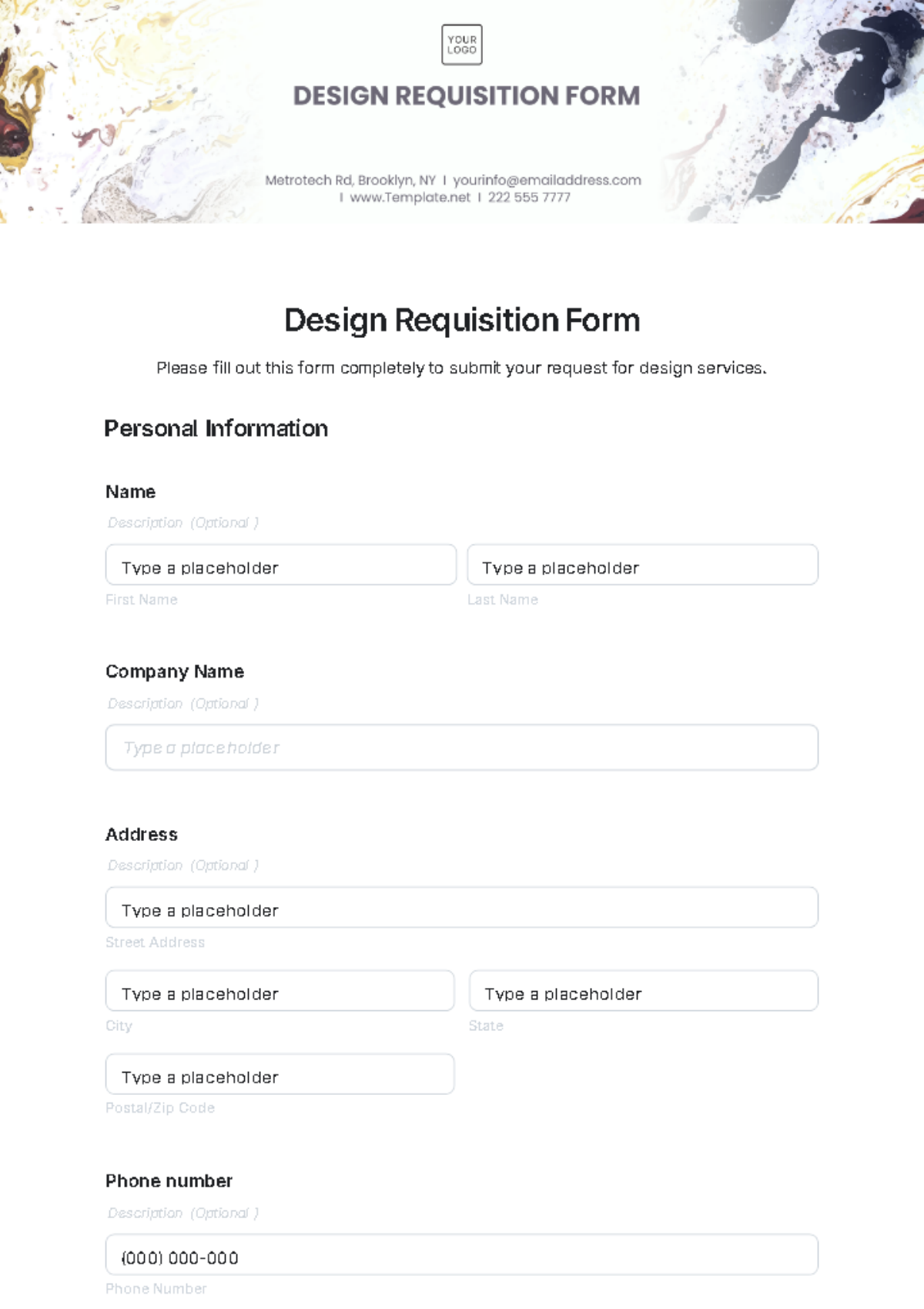 Free Design Requisition Form Template