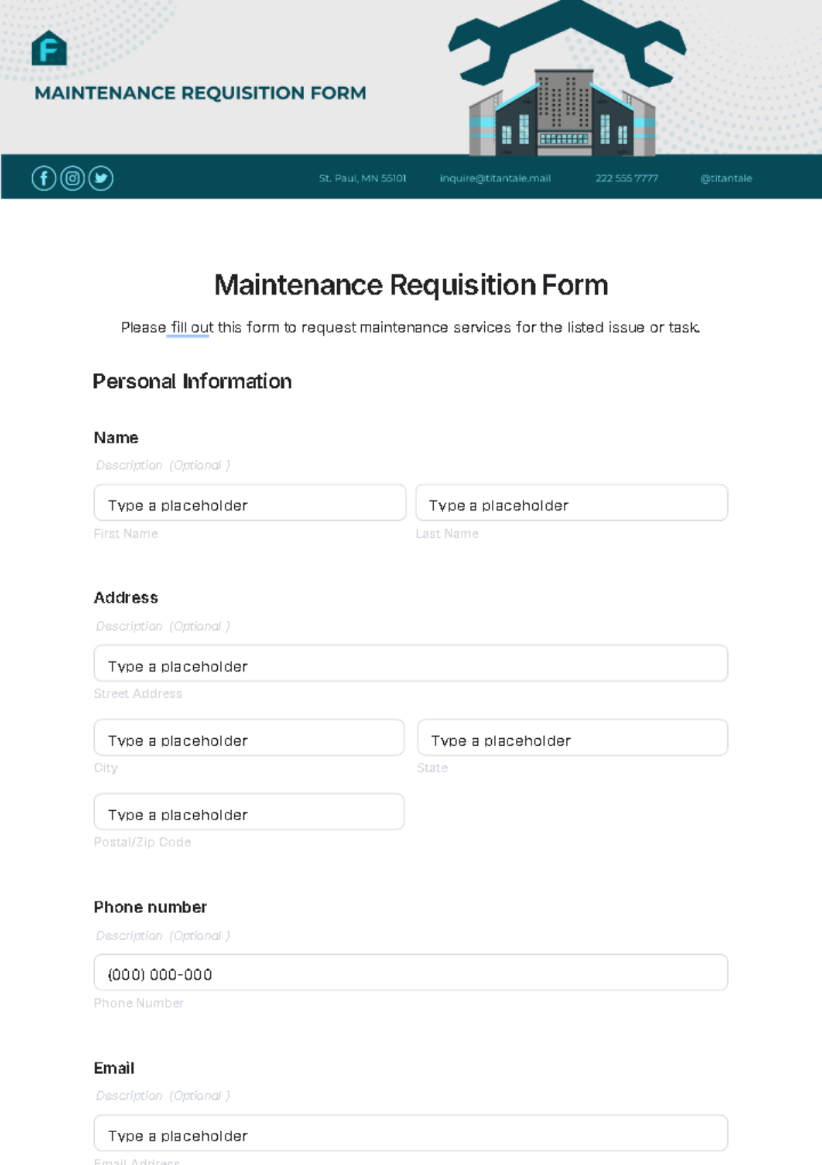 Free Maintenance Requisition Form Template