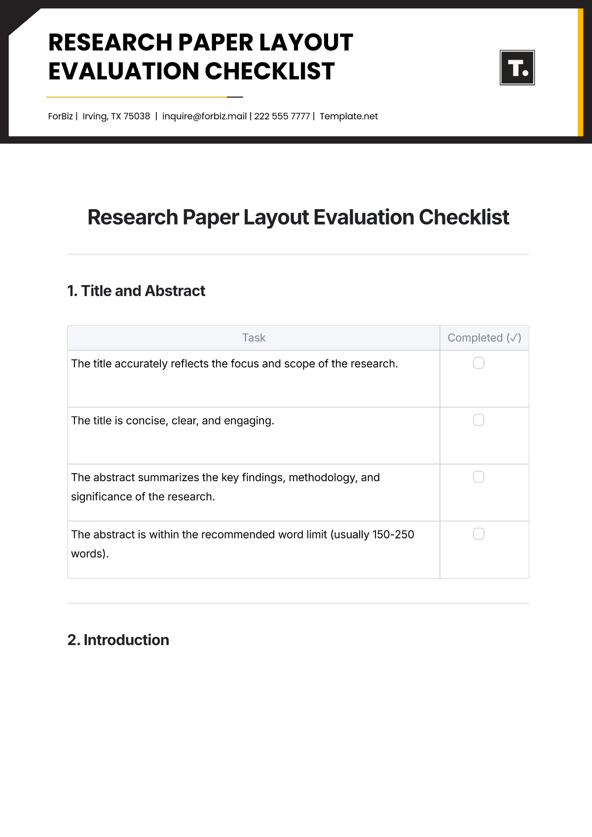 Free Research Paper Layout Evaluation Checklist Template