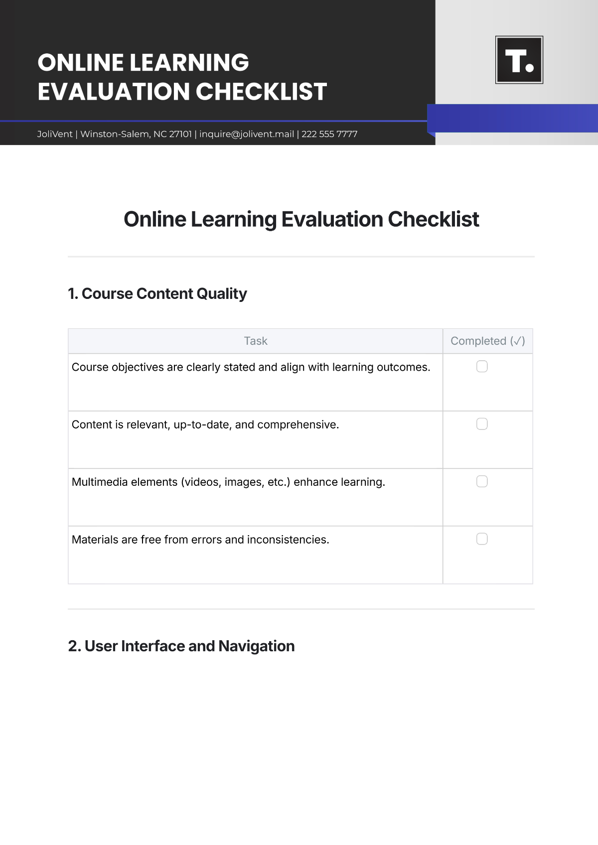 Free Online Learning Evaluation Checklist Template