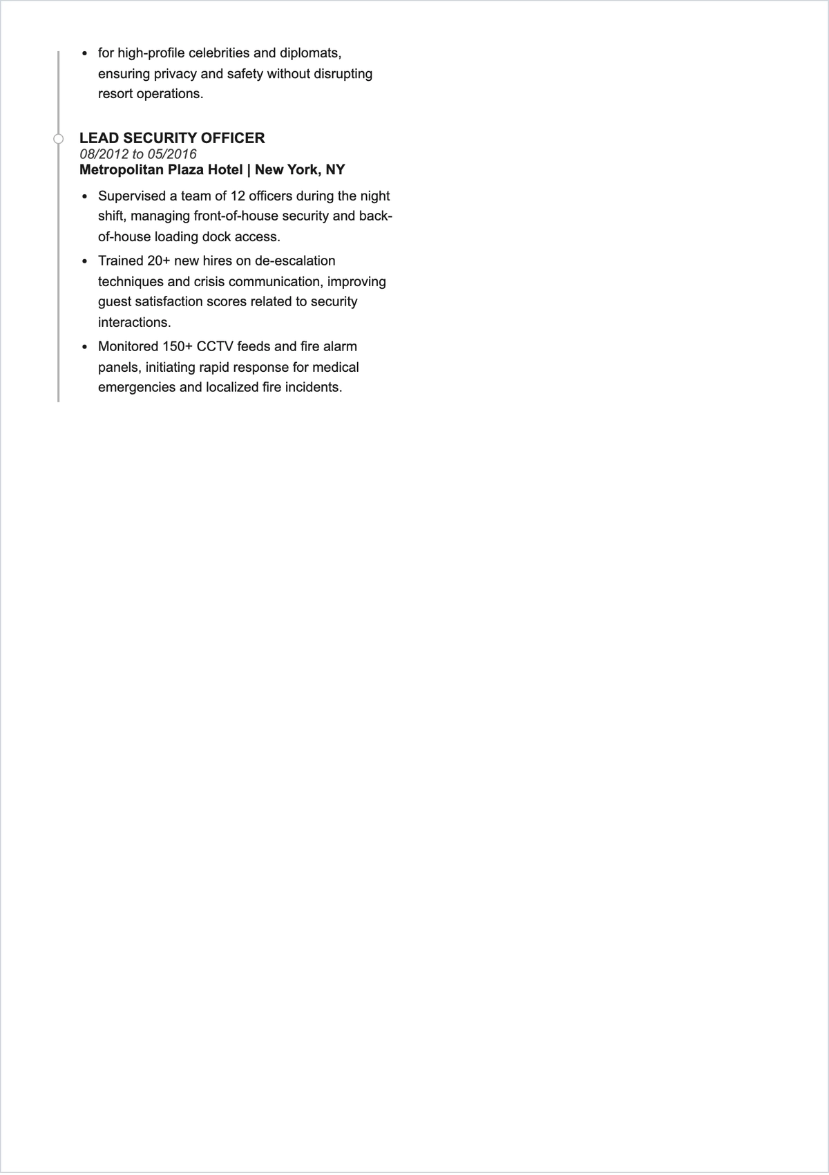 Free Aesthetic Hotel Security Manager ATS Resume Template
