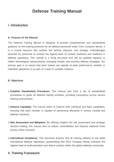 Free Defense Training Manual Template to Edit Online