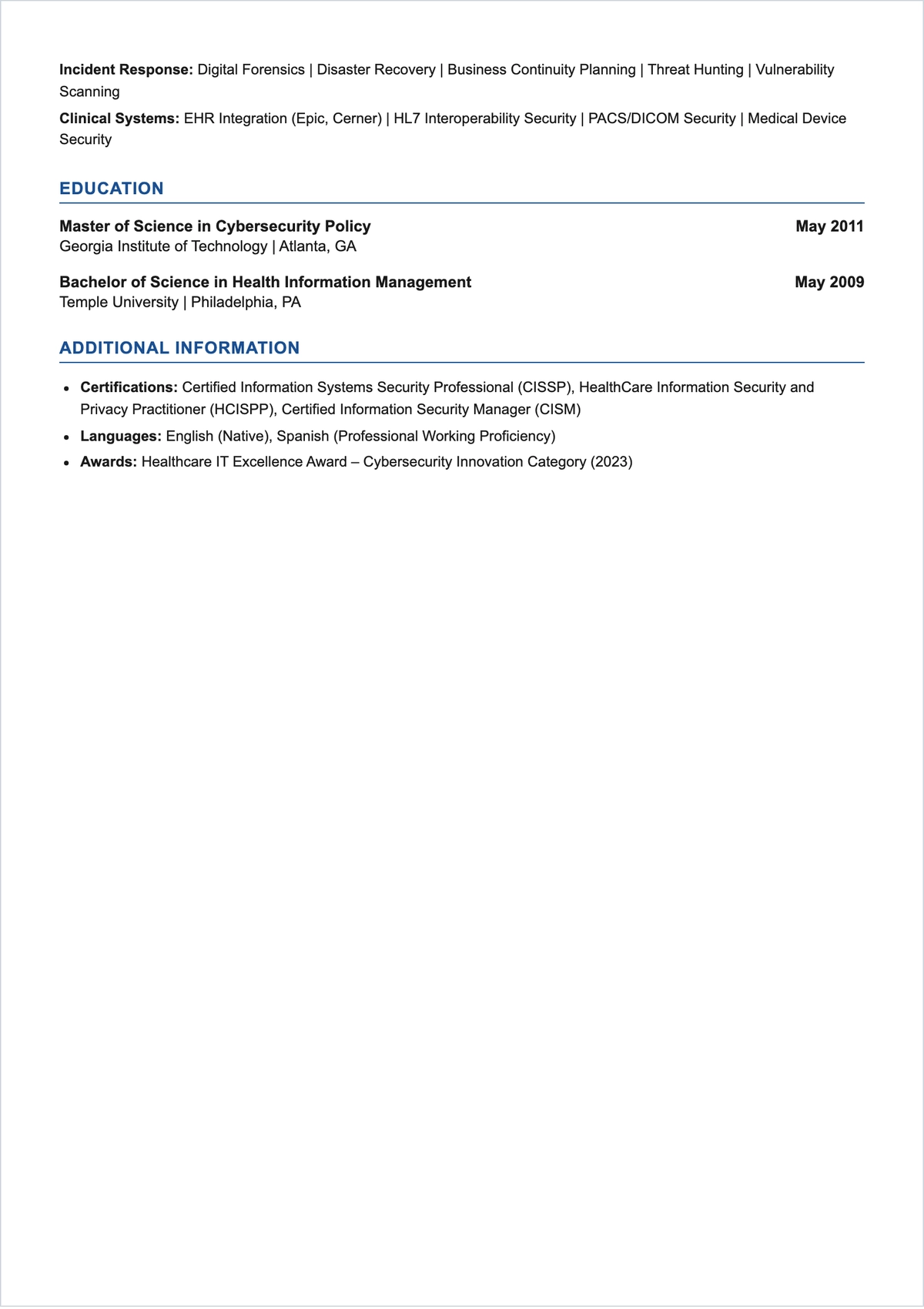 Free Patient Data Security Manager ATS Resume Template