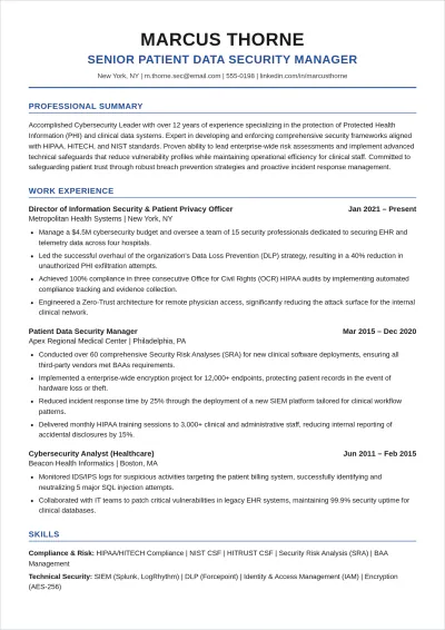 Free Patient Data Security Manager ATS Resume Template