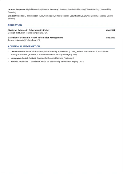 Free Patient Data Security Manager ATS Resume Template