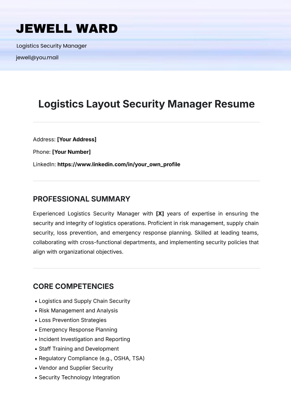 Free Logistics Layout Security Manager Resume Template