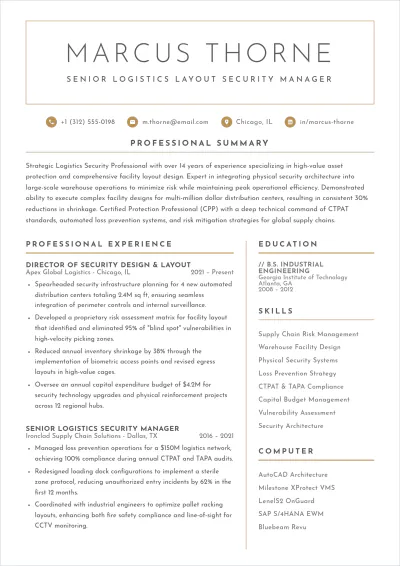 Free Logistics Layout Security Manager ATS Resume Template