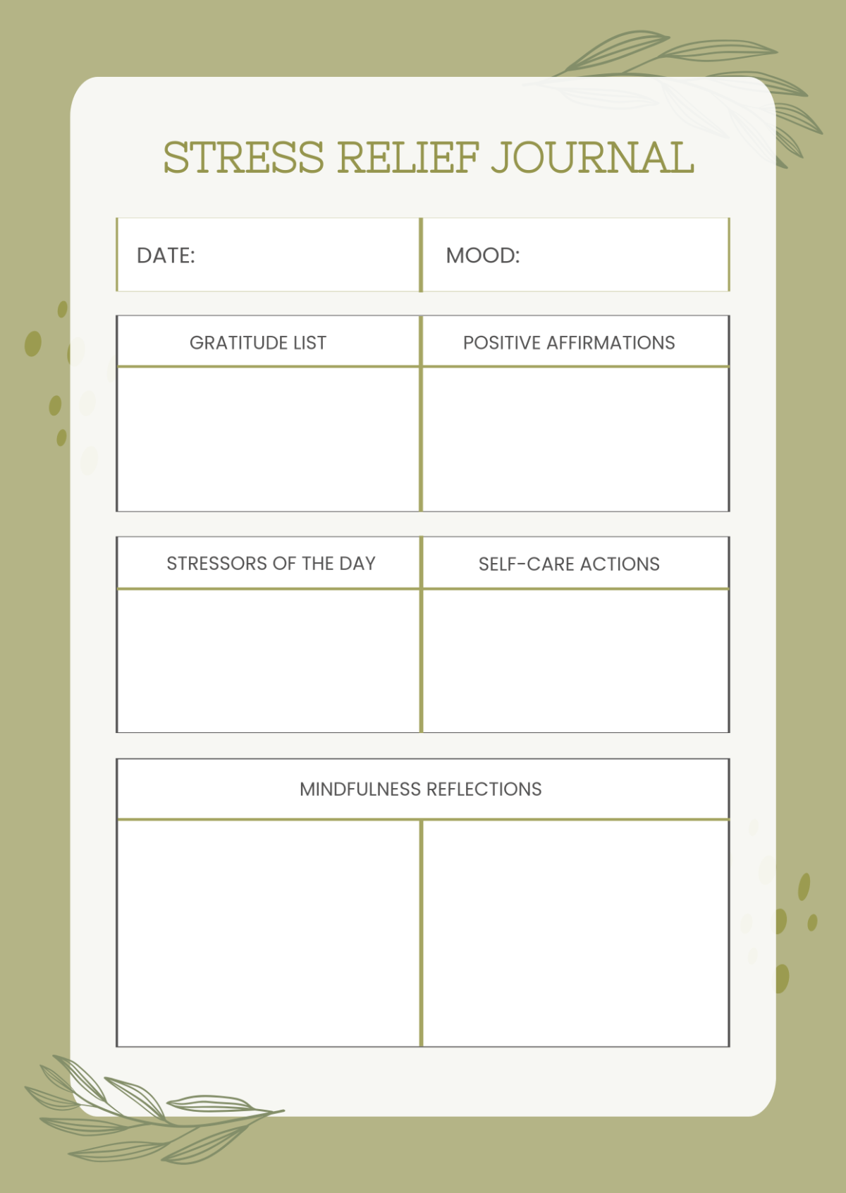 Free Stress Relief Journal Template