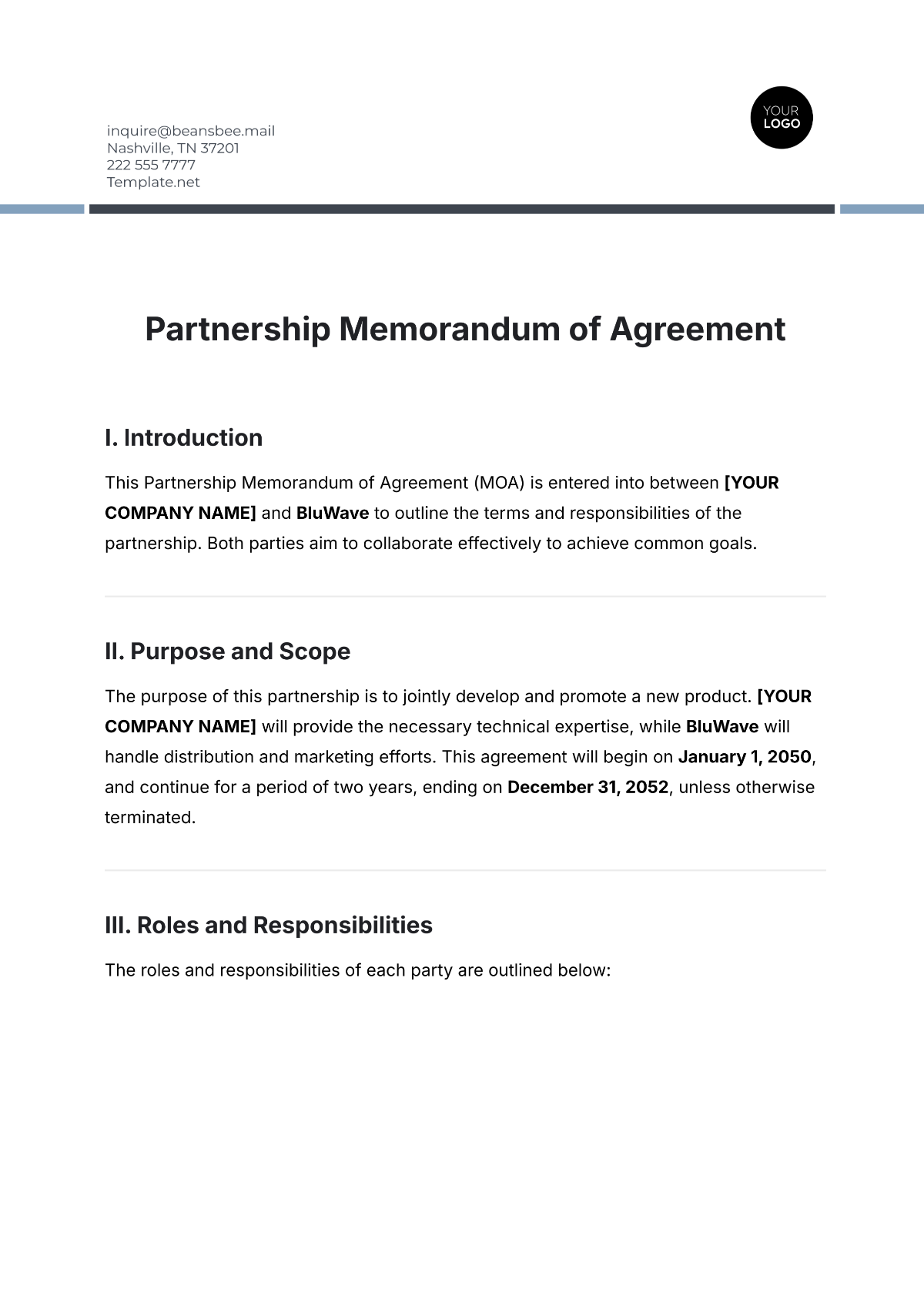 Free Partnership Memorandum of Agreement Template