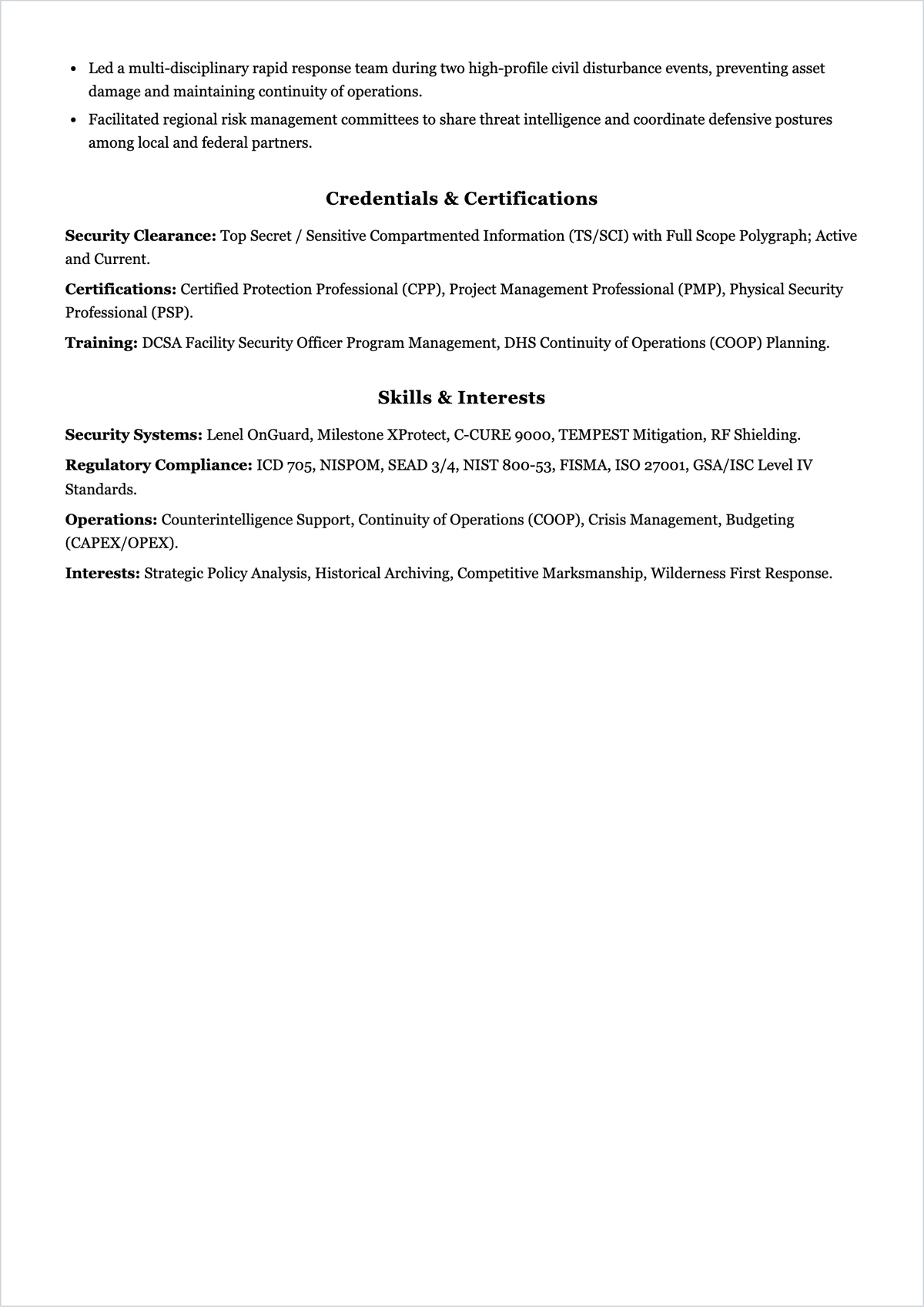 Free High-Security Government Manager ATS Resume Template