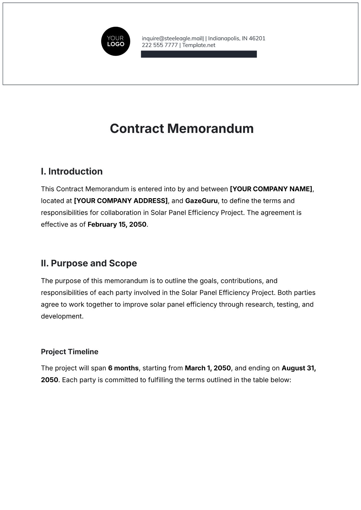 Free Contract Memorandum Template