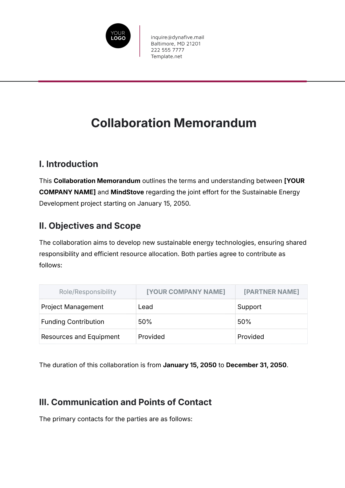 Free Collaboration Memorandum Template