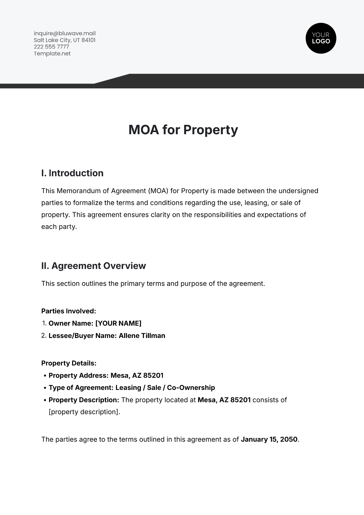 Free MOA for Property Template