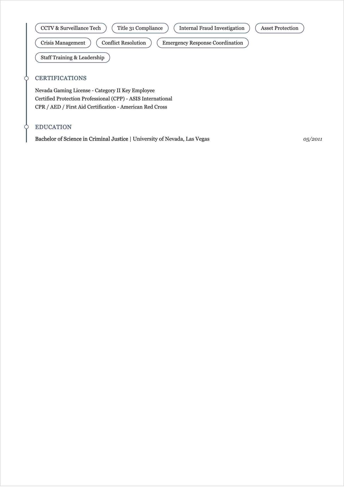 Free Casino Security Manager ATS Resume Template, AI Resume Builder