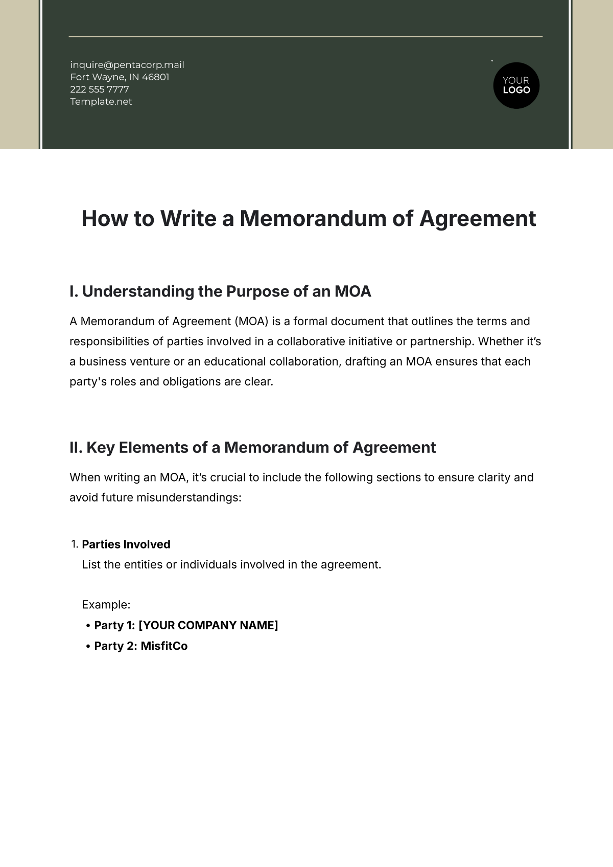 Free How to Write a Memorandum of Agreement Template