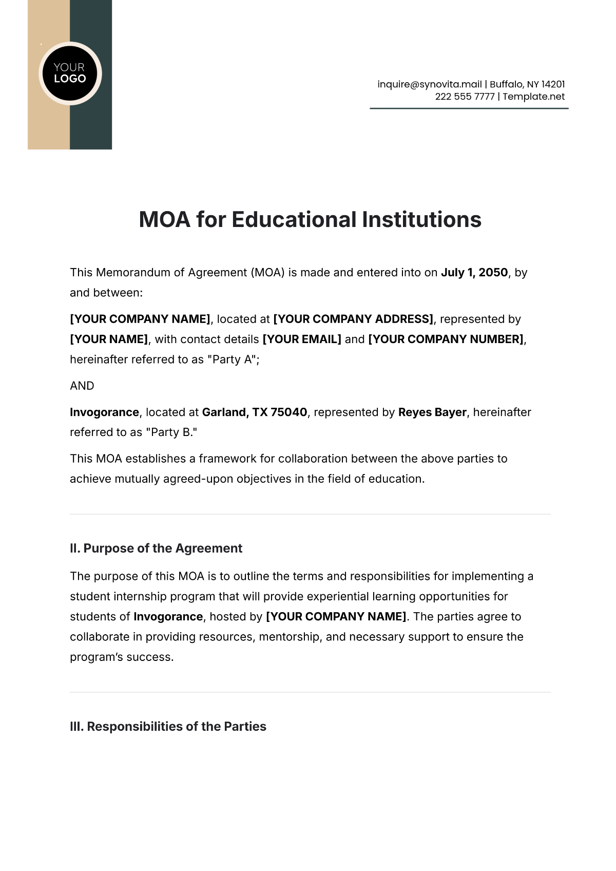 Free MOA Template for Educational Institutions