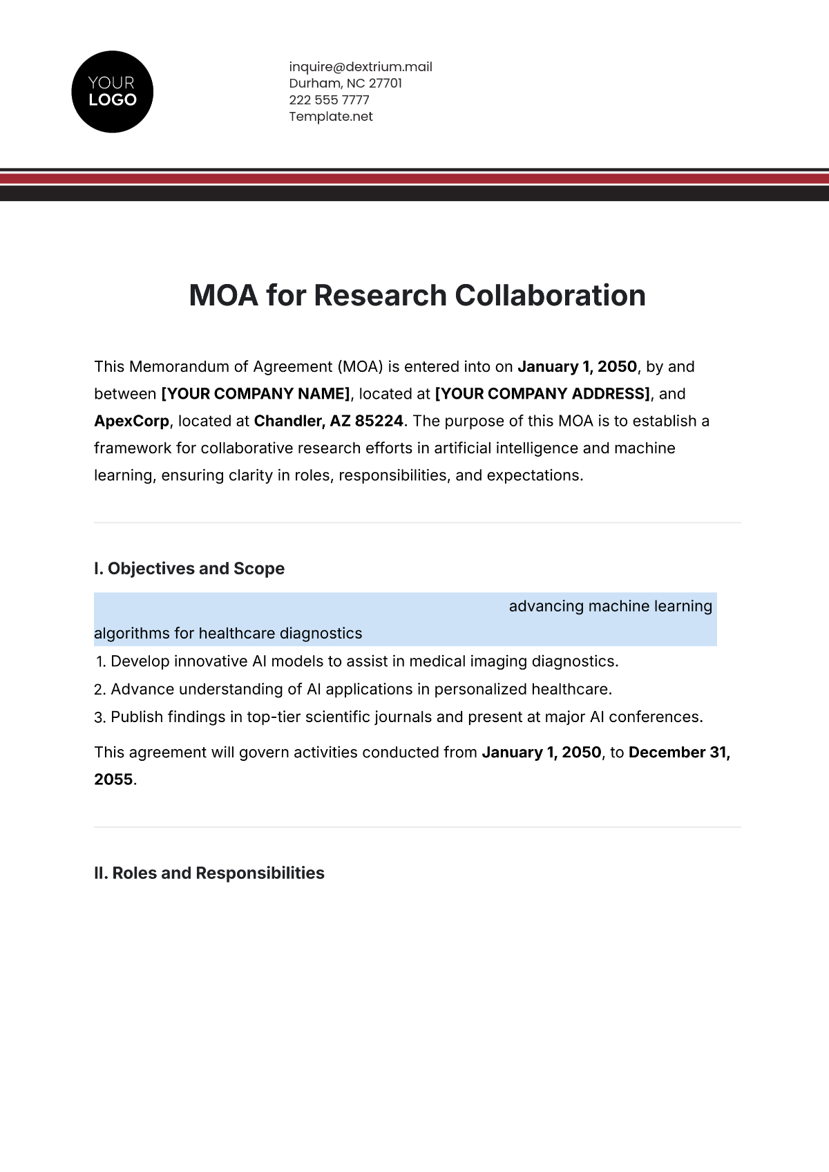 Free MOA Template for Research Collaboration