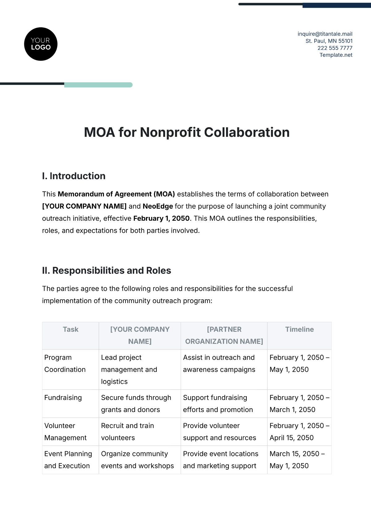 Free MOA Template for Nonprofit Collaboration