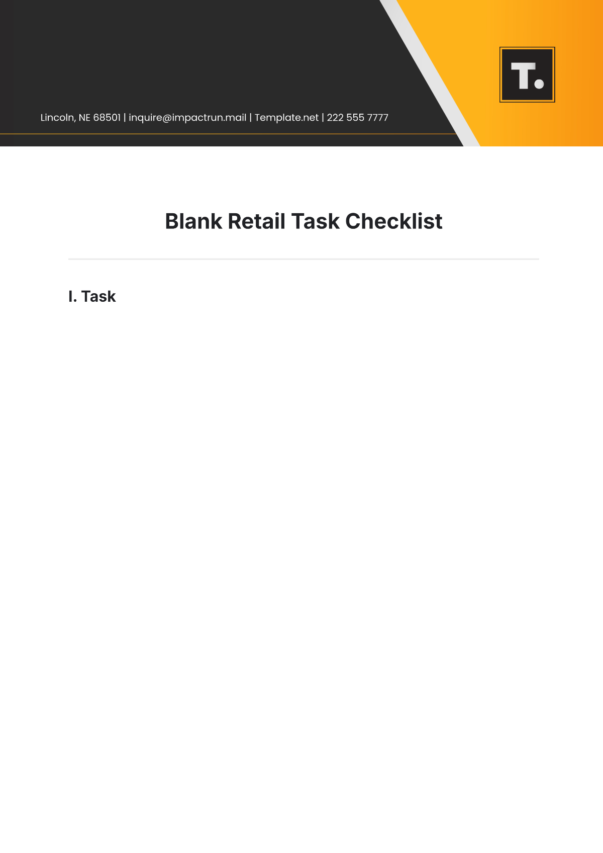 Free Blank Retail Task Checklist Template