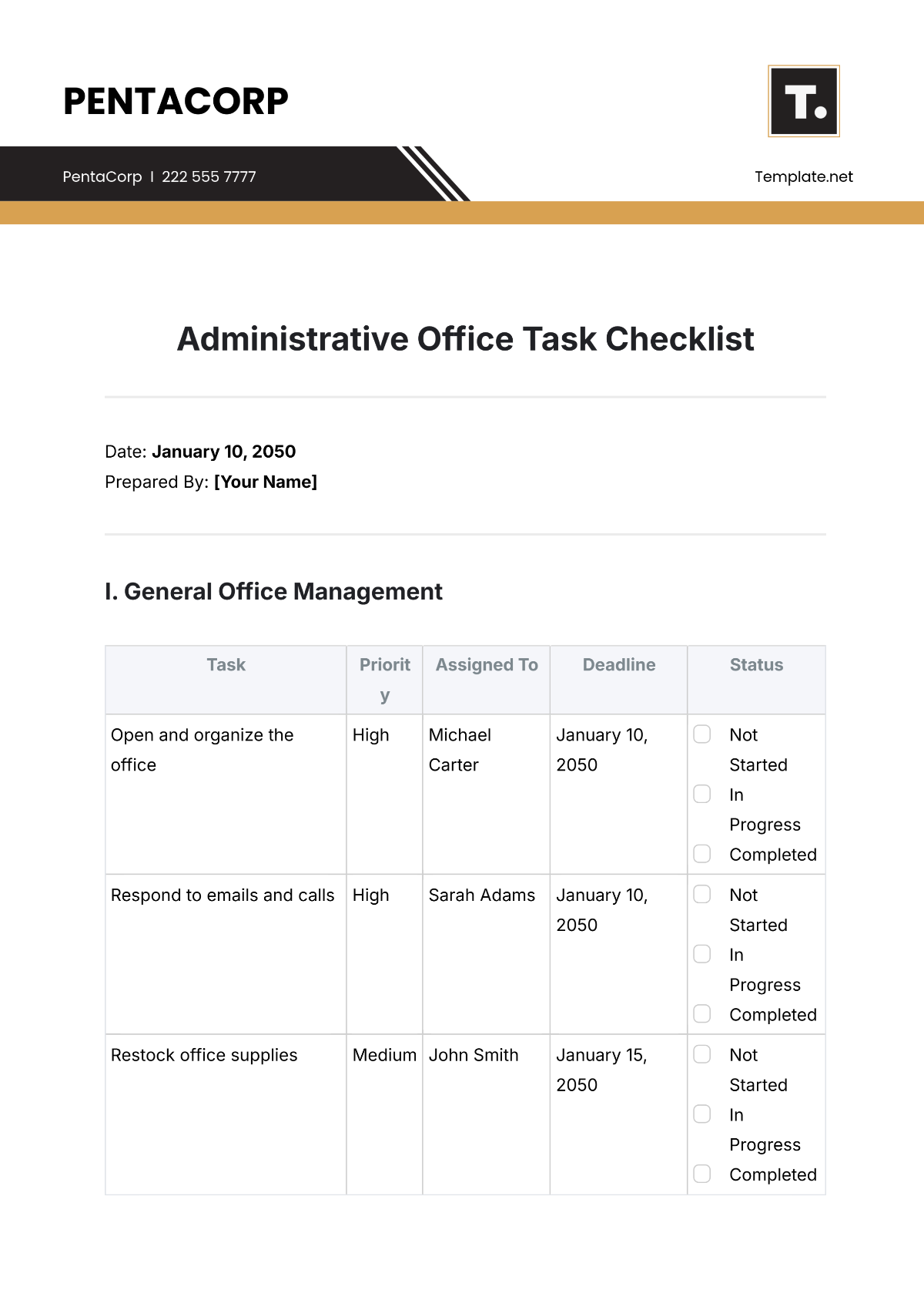 Free Administrative Office Task Checklist Template