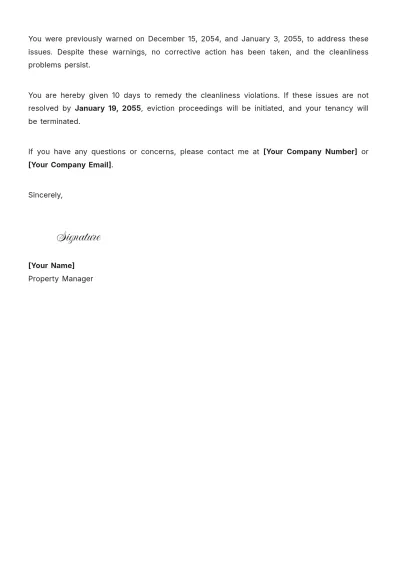 Free Eviction Notice for Failure to Maintain Property Cleanliness Template to Edit Online