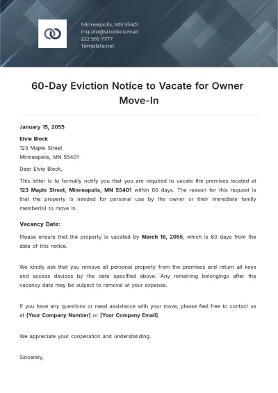 Free 60-Day Eviction Notice to Vacate for Owner Move-In Template to Edit Online