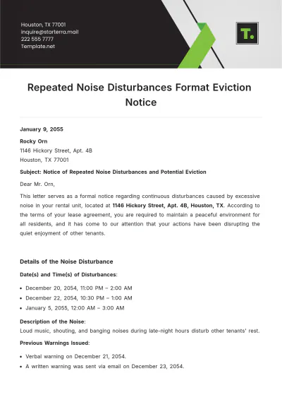 Free Repeated Noise Disturbances Format Eviction Notice Template to Edit Online